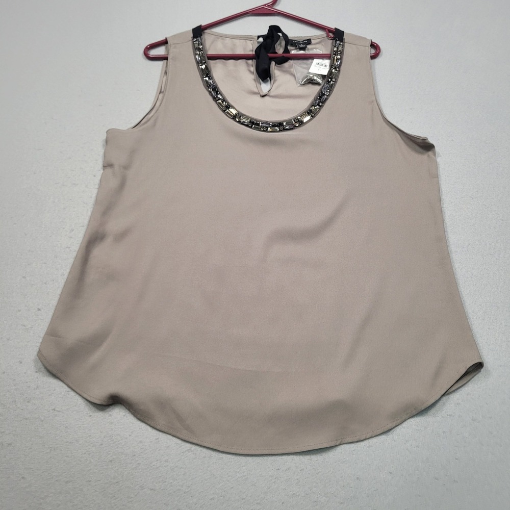 Ann Taylor Embellished Neckline Sleeveless Blouse Taupe Large 17202350